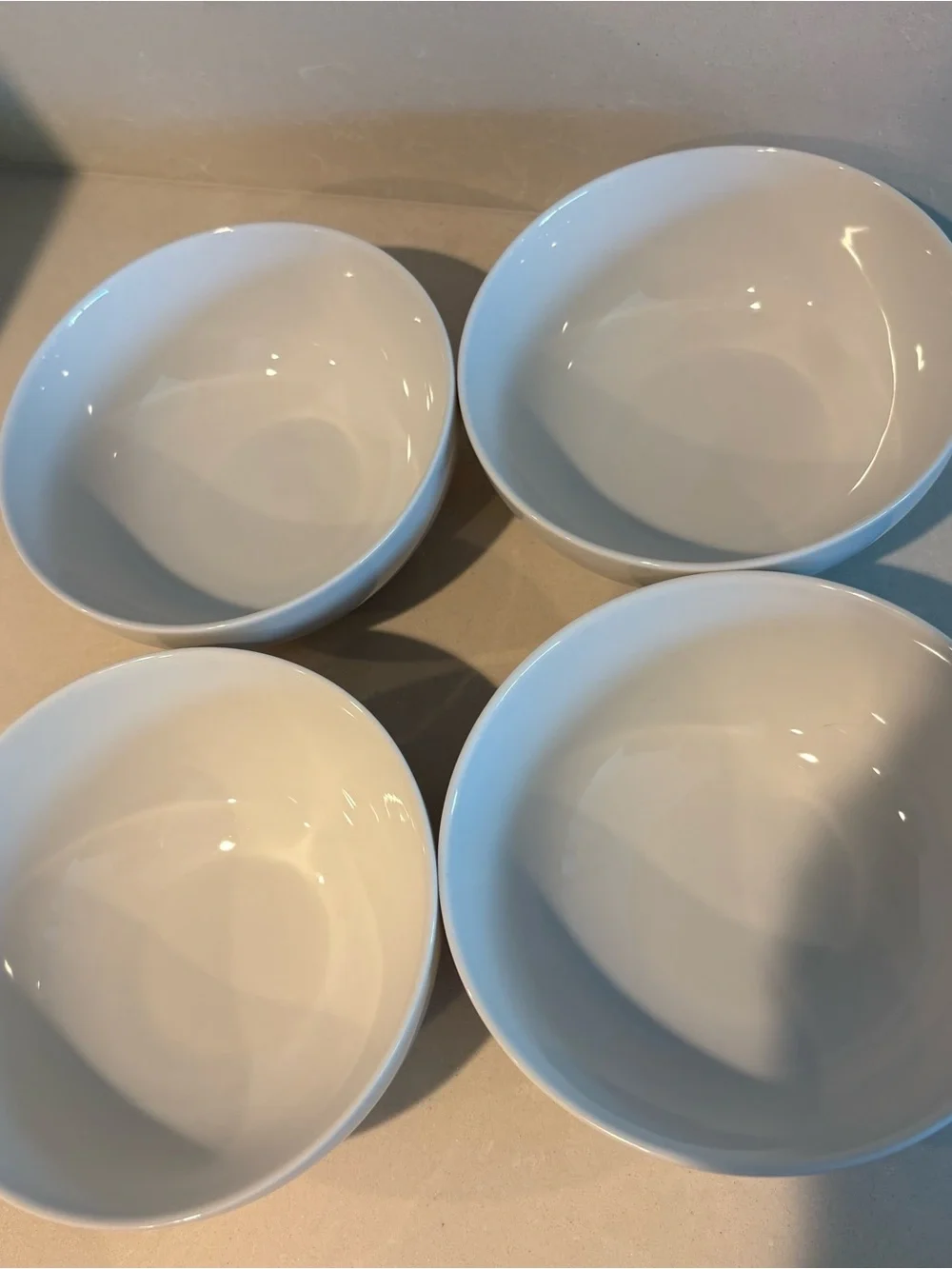 Crate&Barrel Glossy White Ceramic Cereal Bowls - Set of 4